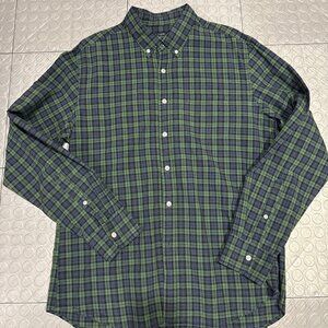 J Crew Heathered Cotton Secret Wash Button Down Shirt Blackwatch Plaid Tartan L